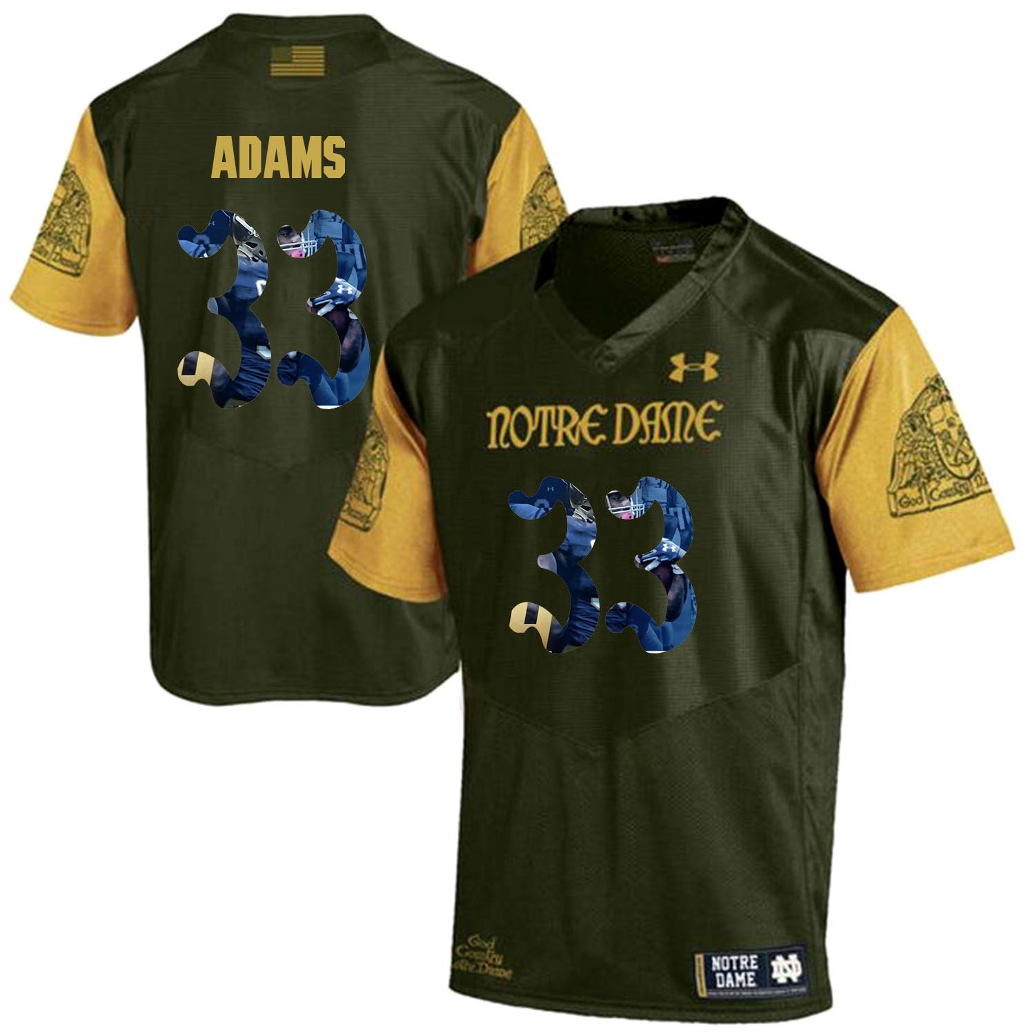 Men Norte Dame Fighting Irish #33 Adams Green Fashion Edition Customized NCAA Jerseys